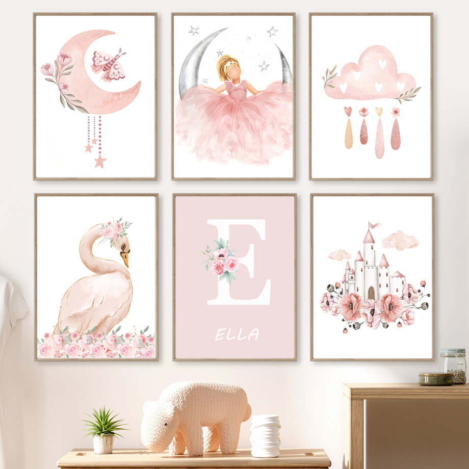Baby Nursery Decor Girl - Rosa Engel Mädchen Sonne Mond Wolke