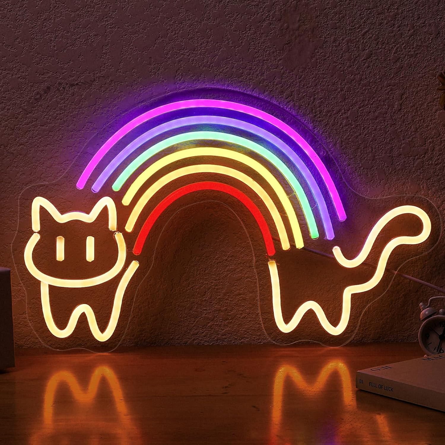 Baby Nursery Wall Lights - Regenbogen-Katzen-Neonschild, süßes Katzen-Neonlicht, USB-betrieben, für Schlafzimmer,