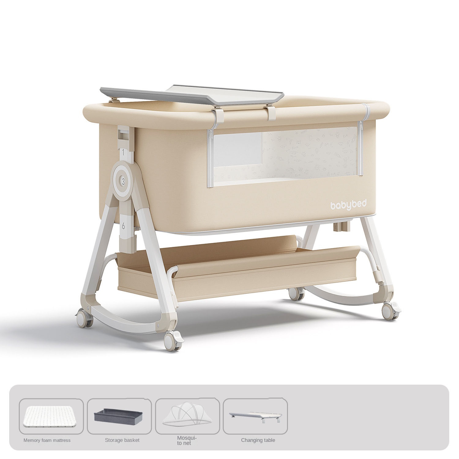 Baby Nursery Trolley - Babybett, Tragbar und Verstellbar, Faltbar, Inklusive