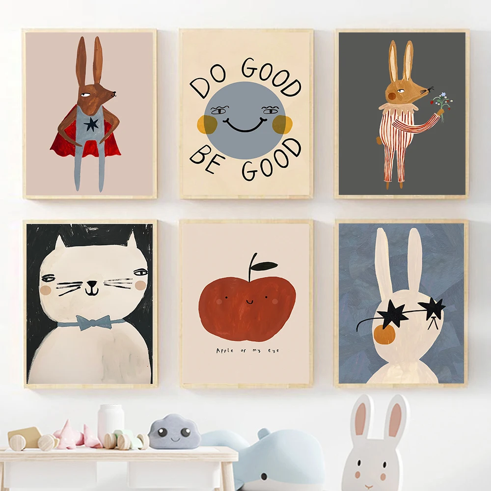 Baby Nursery Frames - (Ohne Rahmen) Lustige Cartoon-Kaninchen-Bären-Tier-Wandkunst, Leinwandgemälde, nordische